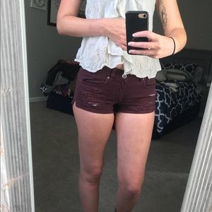 burgundy american eagle denim shorts